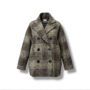 MOLLY‎ BRACKEN plaid double breasted wool tweed coat large